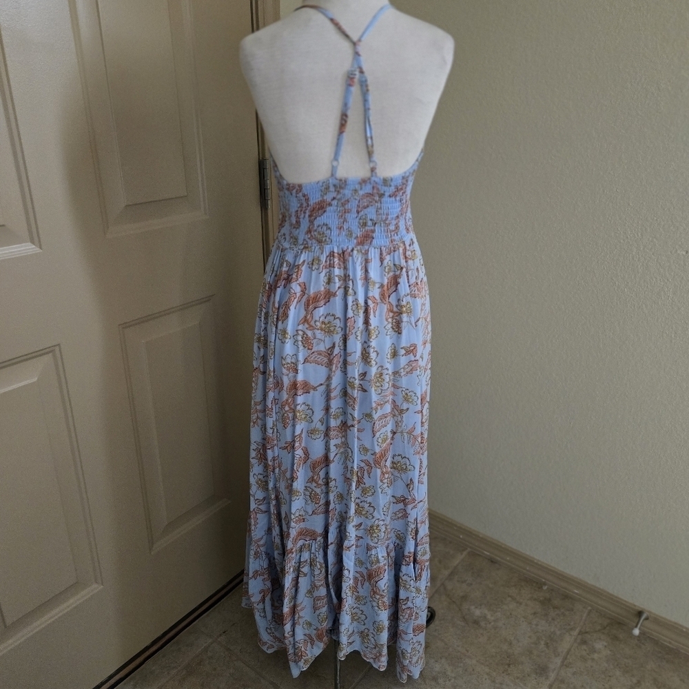 Free People Heat Wave Floral Print High/Low Dress in Robins Egg Combo S fairy - Picture 5 of 8